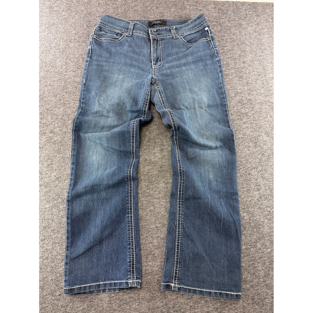 Nine West Annette Jeans Womens 12 Blue Denim Straight Leg Studded Embroidered